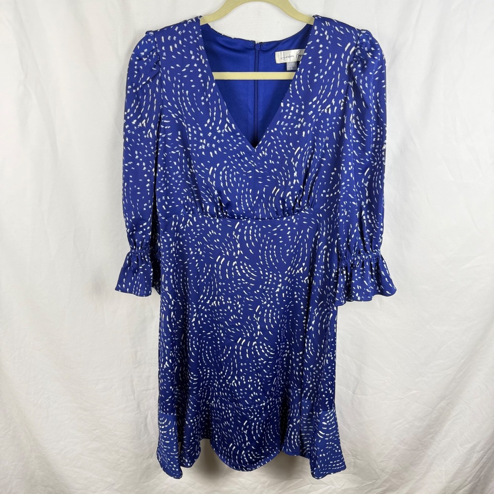 Harper Rose Blue Patterned Ruffle Sleeve Surplice‎ Dress Size 8 Career Cocktail